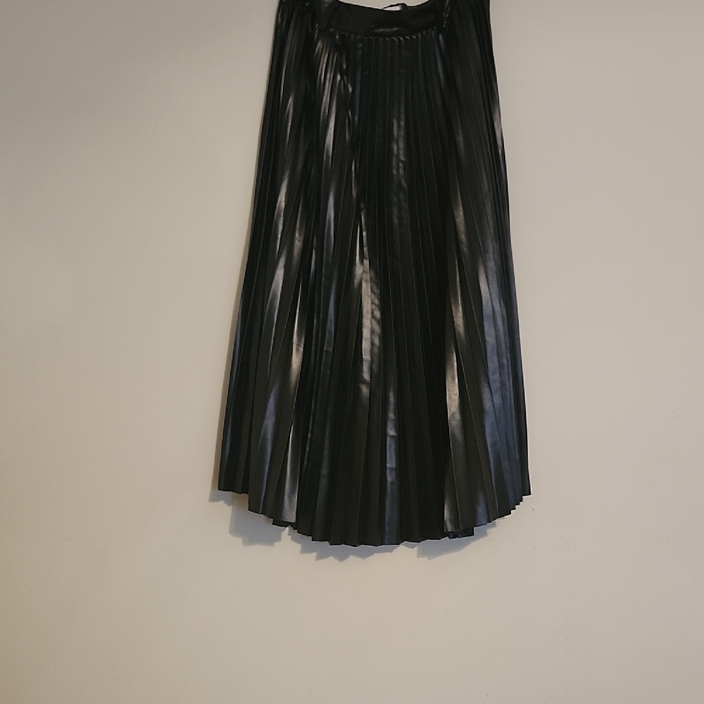 Faux Leather Black Pleated Skirt
